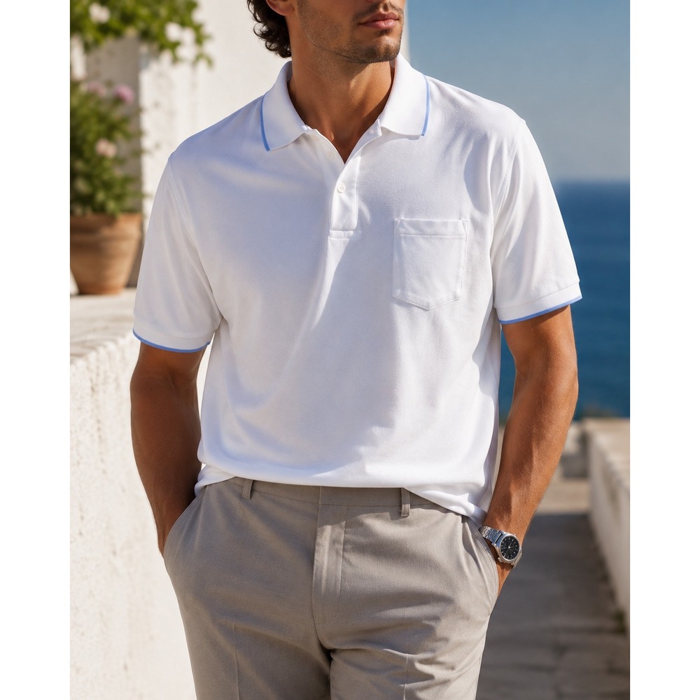 Roundtree & Yorke Mens Polo Shirt XXL 100% Cotton Resort Heritage White Blue NWT